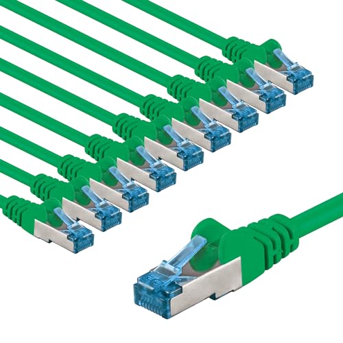 goobay 66063 CAT 6A Netzwerkkabel im 10er Set/Patchkabel geschirmt S/FTP/CU Ethernet Kabel, PiMF, LSZH/Cat 6a Kabel mit 10Gbits / Grün / 10x 5m von goobay