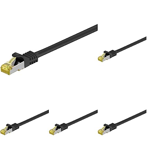 goobay 92650 RJ45 Patchkabel mit CAT 7 Rohkabel, doppelt geschirmt, S-FTP bis 600 Mhz, halogenfrei, Kupfer Kabel Stecker, vergoldete Kontakte, 1,5m, Schwarz (Packung mit 5) von goobay