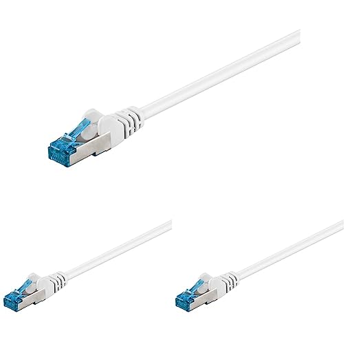 goobay 92709 CAT 6a PatchKabel, EthernetKabel, doppelt geschirmt, S-FTP bis 10000 Mbits, 500 Mhz, halogenfrei Kupfer Kabel, RJ-45 Stecker, vergoldete Kontakte, 1m, Weiß (Packung mit 3) von goobay