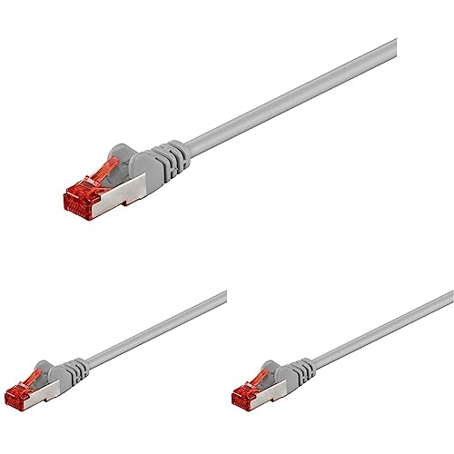 goobay 92739 CAT 6 Kabel Lan Netzwerkkabel für Gigabit Ethernet S-FTP doppelt geschirmtes Patchkabel mit RJ45 Stecker, 10m, Grau (Packung mit 3) von goobay
