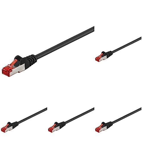 goobay 92743 CAT 6 Kabel Lan Netzwerkkabel für Gigabit Ethernet S-FTP doppelt geschirmtes Patchkabel mit RJ45 Stecker, 0,25m, Schwarz (Packung mit 5) von goobay