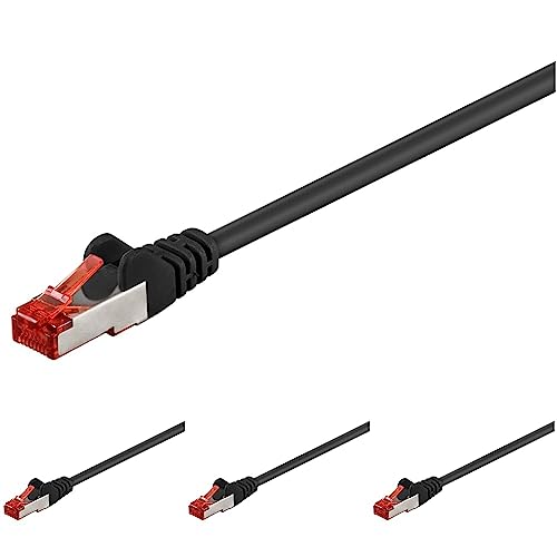 goobay 92745 CAT 6 Kabel Lan Netzwerkkabel für Gigabit Ethernet S-FTP doppelt geschirmtes Patchkabel mit RJ45 Stecker, 1m, Schwarz (Packung mit 4) von goobay