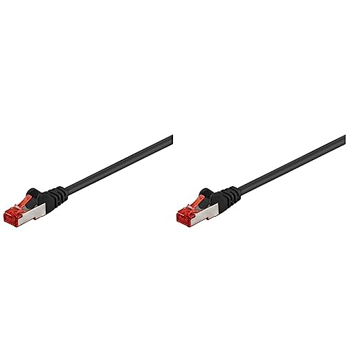 goobay 92751 CAT 6 Kabel Lan Netzwerkkabel für Gigabit Ethernet S-FTP doppelt geschirmtes Patchkabel mit RJ45 Stecker, 10m, Schwarz (Packung mit 2) von goobay