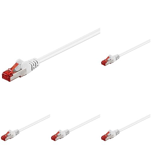 goobay 92756 CAT 6 Kabel Lan Netzwerkkabel für Gigabit Ethernet S-FTP doppelt geschirmtes Patchkabel mit RJ45 Stecker, 0,5m, Weiß (Packung mit 5) von goobay