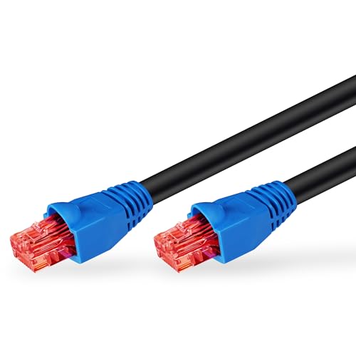 goobay 94391 Outdoor Patchkabel CAT 6 Kabel / 2fach PE Mantel Wasserdicht / RJ45 Stecker Ethernet Kabel / Außenbereich Netzwerkkabel 15m / Schwarz / LAN Kabel 15m von goobay