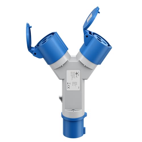 goobay CEE-Adapter für Wohnwagen, CEE-Stecker auf 2 x CEE-Buchse, tragbar, mit Schutzabdeckung, wasserdicht IP44, 76236 von goobay