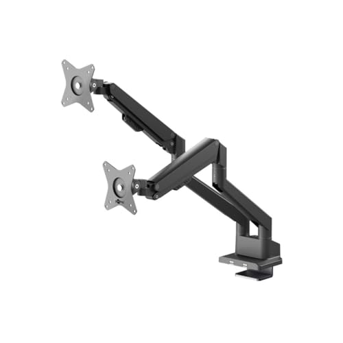 goobay Doppel Monitorhalterung mit Gasdruckfeder für Monitore von 17 bis 32 Zoll (43-81 cm), max. 9 kg, einfache Snap-in-Montage der Arme, VESA 75/100mm, schwarz, 70814 von goobay