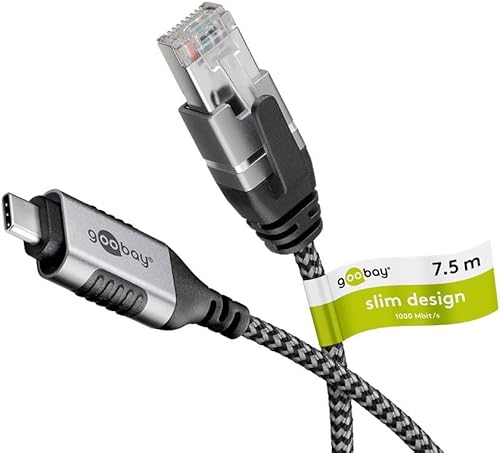 goobay USB-C 3.1 auf RJ45 Ethernet CAT 6 Kabel Slim/Adapterkabel/stabile kabelgebundene Internetverbindung mit Router/Netzwerk Switch/USB auf RJ45 Adapter / 1 Gbit/s / 7,5 Meter / 74406 von goobay