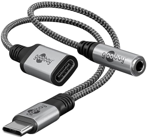 goobay USB C auf 3,5mm Klinke Kopfhörer und USB C / 2-in-1 Adapter/Schnellladen Type C auf Audio AUX Klinke Adapter/Stoffmantel / 74524 von goobay