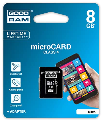 GOODRAM 8 GB Micro SDHC 8 GB microSDHC Class 4 Speicherkarte – Memory Karten (microSDHC, 0–70 °C, schwarz,-25–85 °C, 30–85%, Class 4) von goodram