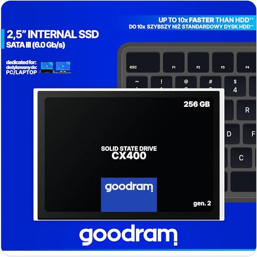 goodram SSD 256GB CX400 Gen.2 Solid State Drive SSD mit SATA III Interface 3D TLC NAND Flash Speicherchips 2,5 Zoll zur Beschleunigung Ihres PCs bis zu 10 Mal Schwarz 256 GB von GoodRam
