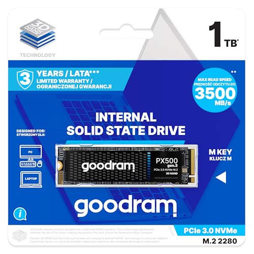 goodram - SSD Platte - PX500 gen. 3 M.2 - Interne Festplatte - Hochgeschwindigkeits-PCIe-Gen. 3 x4-Schnittstelle - Kompaktes Format 2280 - für Konsolen, Laptops - 1 TB von GoodRam