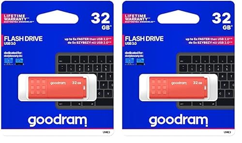 goodram USB-Speicherstick mit 32GB UME3 - USB 3.0 DatenSpeicherung Pen Drive - Lesegeschwindigkeit bis zu 60 MBs - Memory Stick - USB Flash Laufwerk mit Kunststoffgehäuse - Orange (Packung mit 2) von GoodRam