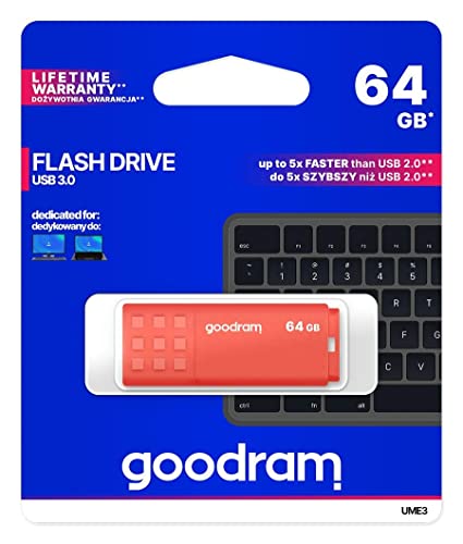 goodram USB-Speicherstick mit 64GB UME3 - USB 3.0 DatenSpeicherung Pen Drive - Lesegeschwindigkeit bis zu 60 MBs - Memory Stick - USB Flash Laufwerk mit Kunststoffgehäuse - Orange von GoodRam