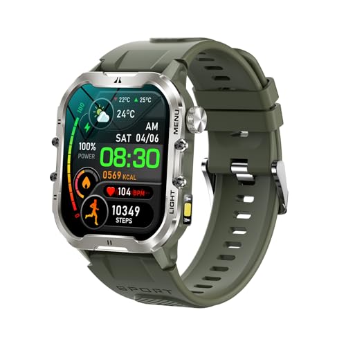 1,96 Sport Smart Watch Touchscreen, IP68 Water Safe, 100 Sportmodi, BT 5.2, LED Taschenlampe, Kompatibles Android (Grün) von goodstumbler