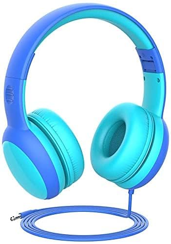 gorsun Kinderkopfhörer mit Kabel, Faltbare Kopfhörer für Kinder mit Dekorationsohren, verstellbare Leicht-Kopfhörer für Jungen und Mädchen-Blau von gorsun