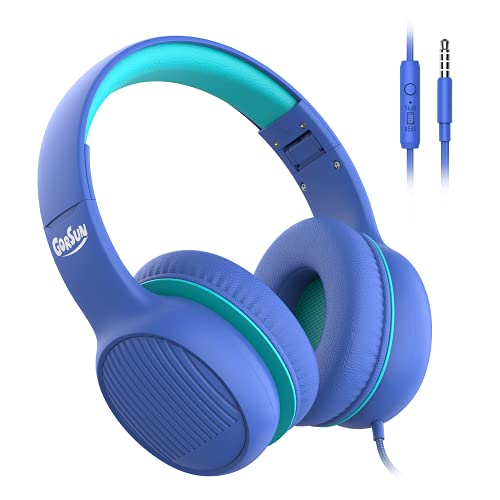 gorsun Premium A66 Kopfhörer für Kinder mit 85dB/94dB Lautstärkebegrenzung, in-line HD-Mikrofon, Audio-Sharing, Faltbare KinderKopfhörer, einstellbare Toddler Kopfhörer Over-Ear, blau von gorsun