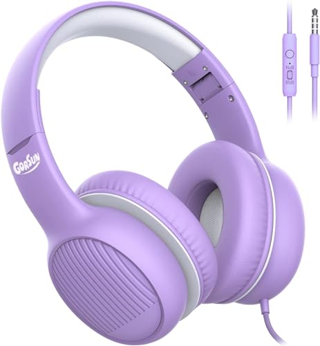 gorsun Premium A66 Kopfhörer für Kinder mit 85dB/94dB Lautstärkebegrenzung, in-line HD-Mikrofon, Audio-Sharing, Faltbare KinderKopfhörer, einstellbare Toddler Kopfhörer Over-Ear, lila von gorsun