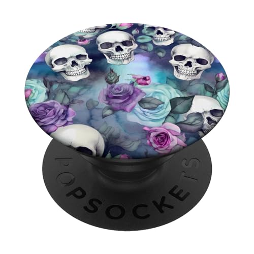 Lila Blaugrün Floral Totenkopf Blumenmuster PopSockets mit austauschbarem PopGrip von grafikGear