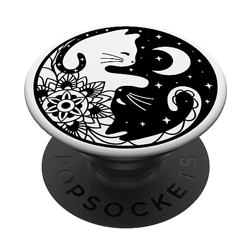 Schwarz Weiß Yin Yang Mond Sterne Mandala Katze PopSockets mit austauschbarem PopGrip Schwarz Weiß Yin Yang Mond Sterne Mandala Katze PopSockets mit austauschbarem PopGrip von grafikGear