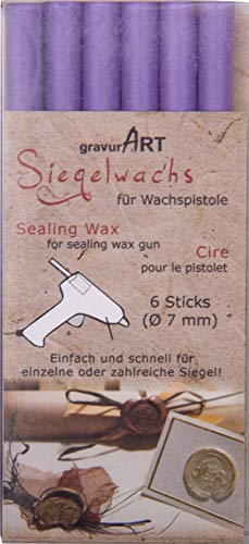 7mm Siegelwachs flexibel für Wachspistole - Flieder-Pastell 6er Pack von gravurART