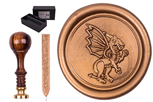 Siegel-Stempel Set "Sigillum" Gravur Drache 2, incl. 1 Stange Siegelwachs in gold von gravurART