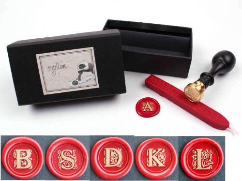 Siegel Stempel Set "Sigillum" Gravur G + 1 Stange Siegelwachs im Geschenkkarton von gravurART