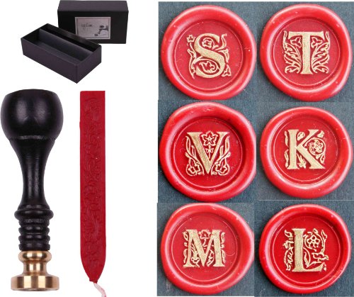 Siegel Stempel Set "Sigillum" Gravur K + 1 Stange Siegelwachs im Geschenkkarton von gravurART