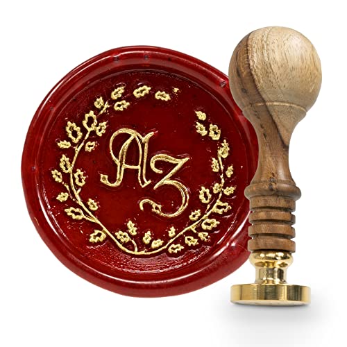 gravurART Personalisierter Siegelstempel - Deine Einladungen, Briefe oder Save the Date zur Hochzeit mit Wachssiegel personalisiert 2 Initialen Moderne Fraktur Eichenkranz von gravurART