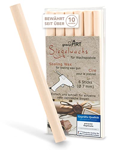 gravurART Siegelwachs flexibel für Wachspistole - Stilvoll Briefe versiegeln mit dem 6er Pack Wachs für Siegelstempel in Blush - 7 mm von gravurART