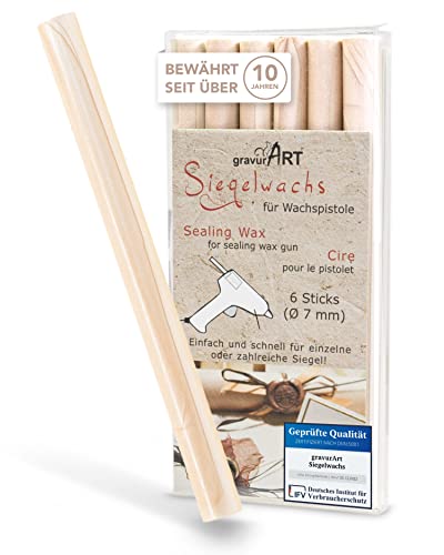 gravurART Siegelwachs flexibel für Wachspistole - Stilvoll Briefe versiegeln mit dem 6er Pack Wachs für Siegelstempel in Elfenbein-perlmutt - 7 mm von gravurART