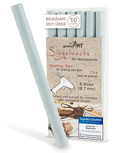 gravurART Siegelwachs flexibel für Wachspistole - Stilvoll Briefe versiegeln mit dem 6er Pack Wachs für Siegelstempel in Eukalyptus - 7 mm von gravurART