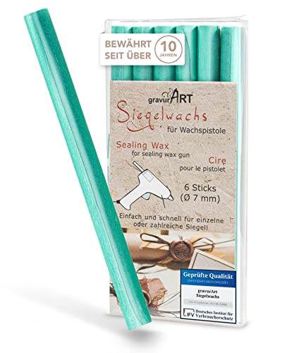 gravurART Siegelwachs flexibel für Wachspistole - Stilvoll Briefe versiegeln mit dem 6er Pack Wachs für Siegelstempel in Jade-perlmutt - 7 mm von gravurART