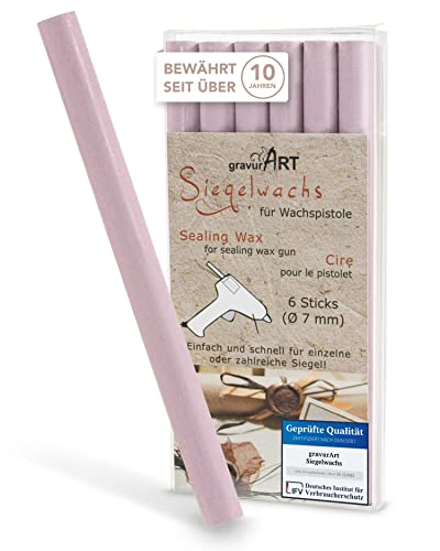 gravurART Siegelwachs flexibel für Wachspistole - Stilvoll Briefe versiegeln mit dem 6er Pack Wachs für Siegelstempel in Lavender - 7 mm von gravurART