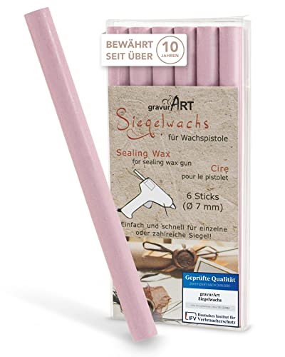 gravurART Siegelwachs flexibel für Wachspistole - Stilvoll Briefe versiegeln mit dem 6er Pack Wachs für Siegelstempel in Mauve - 7 mm von gravurART