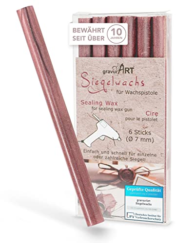 gravurART Siegelwachs flexibel für Wachspistole - Stilvoll Briefe versiegeln mit dem 6er Pack Wachs für Siegelstempel in Rubingold - 7 mm von gravurART