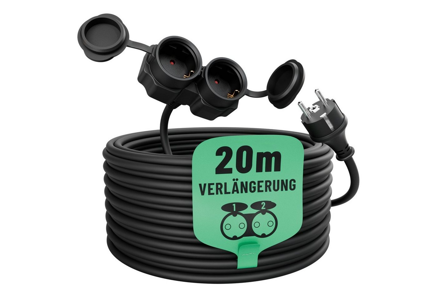 greate. 2fach Verlängerungskabel 20m - wasserdicht, Mehrfachsteckdose, 3500 W Verlängerungskabel, (2000 cm) von greate.