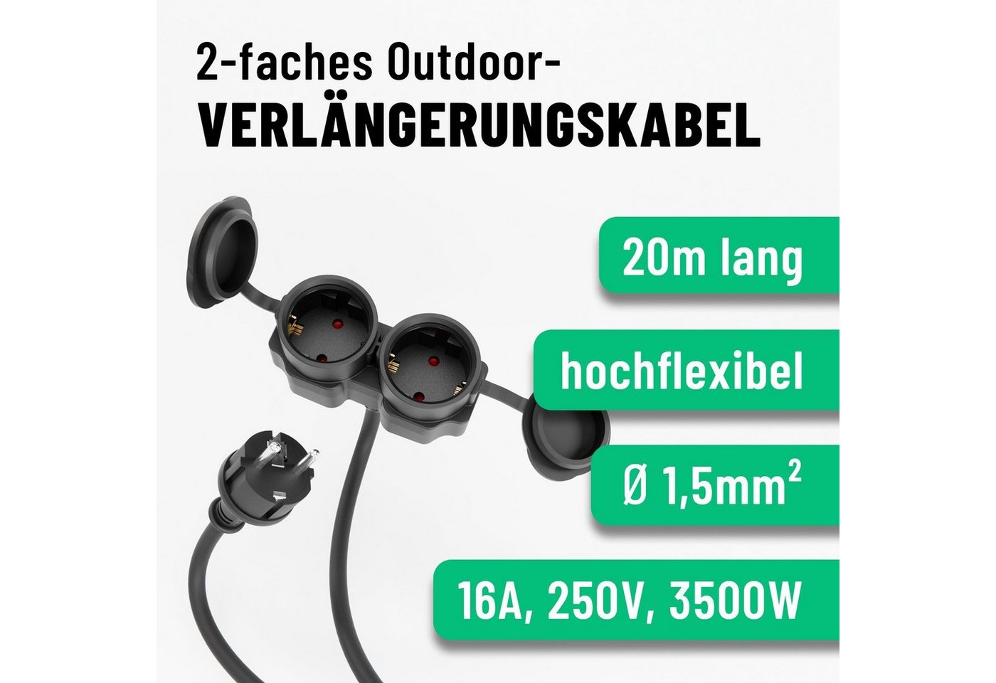 greate. 2x 2fach Verlängerungskabel 20m - wasserdicht IP44 - 3500 W Verlängerungskabel greate. 2x 2fach Verlängerungskabel 20m - wasserdicht IP44 - 3500 W Verlängerungskabel von greate.