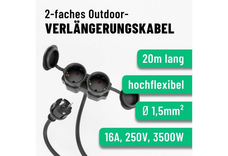 greate. 2x 2fach Verlängerungskabel 20m - wasserdicht IP44 - 3500 W Verlängerungskabel von greate.