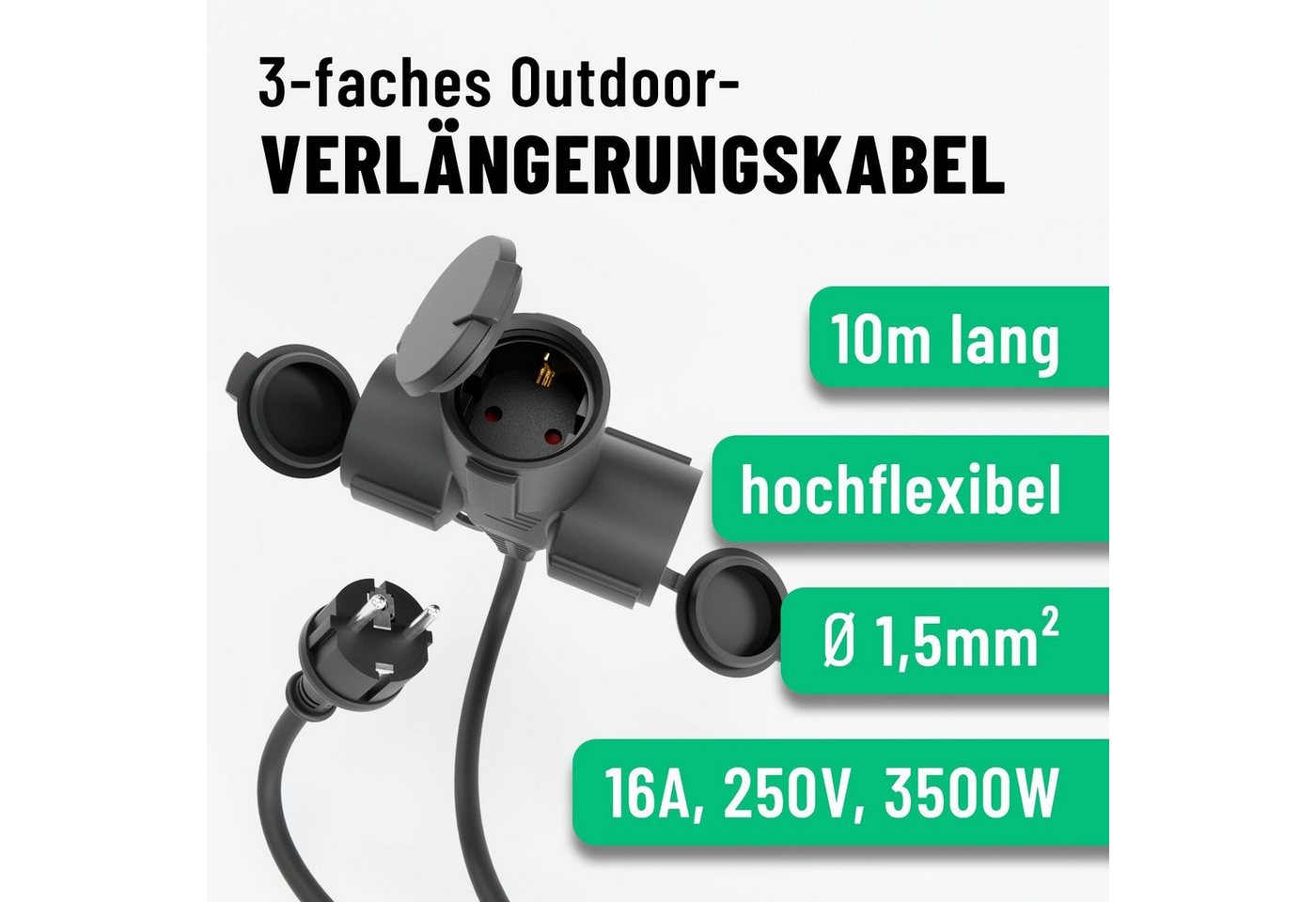 greate. 2x 3fach Verlängerungskabel 10m - wasserdicht IP44 - 3500 W Verlängerungskabel greate. 2x 3fach Verlängerungskabel 10m - wasserdicht IP44 - 3500 W Verlängerungskabel von greate.