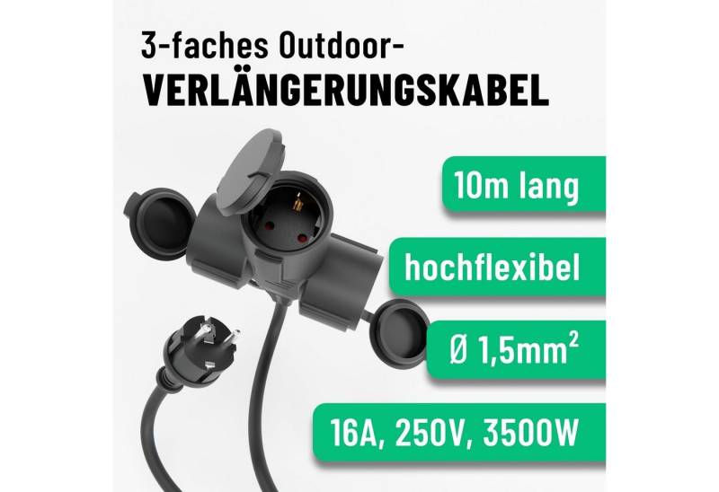 greate. 2x 3fach Verlängerungskabel 10m - wasserdicht IP44 - 3500 W Verlängerungskabel von greate.