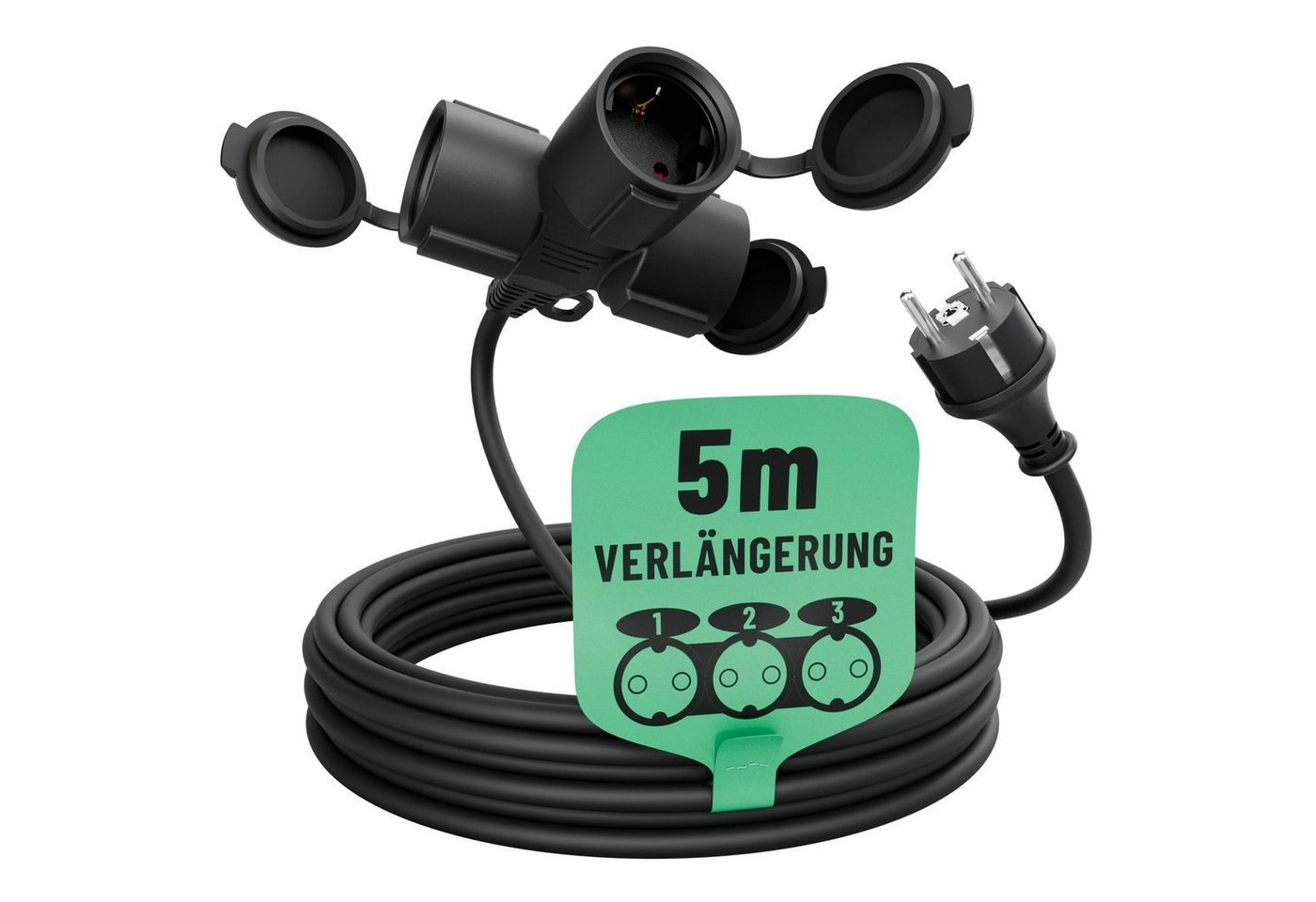 greate. 3fach Verlängerungskabel 5m - wasserdicht, Mehrfachsteckdose, 3500 W Verlängerungskabel, (500 cm) von greate.