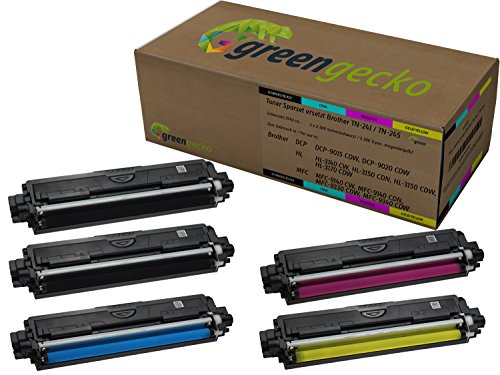 5 Toner ersetzen Brother TN-241 I TN-245 Druckerpatrone I Für Brother DCP-9020CDW, HL-3140CW, MFC-9140CDN, MFC-9142cdn, MFC-9332cdw I Druckerpatronen Schwarz(2), Cyan, Magenta, Gelb 5 Stück von green gecko