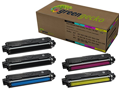 5er Set Toner ersetzen Brother TN-242 / TN-246 Druckerpatrone/Für Brother HL-3142cw, DCP-9022cdw, MFC-9142cdn, MFC-9332cdw, MFC-9342cdw / Druckerpatronen Schwarz(2), Cyan, Magenta, Gelb 5 Stück von green gecko