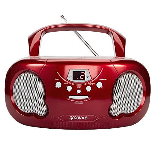 Groov-e GVPS733/RD Tragbarer CD-Player mit AM/FM-Radio, 3,5 mm AUX-Eingang, Kopfhöreranschluss, LED-Display, Rot, 21 x 23 x 10 cm von groov e