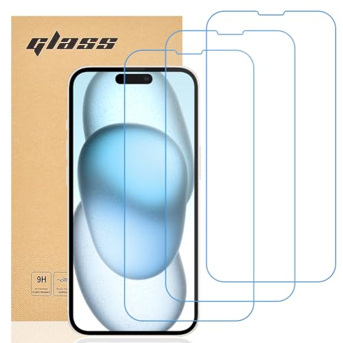 gueche 3 Stück für iPhone 15 Schutzfolie, Frei von Kratzern, 9H Härte, HD Displayschutzfolie, Ultra-klar, Ultrabeständig, Panzer Schutz Glas für iPhone 15 Splitterfest schutzglas 5G von gueche