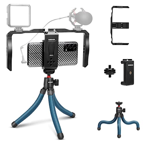 Smartphone Video Rig Handy Stabilisator für Mobile Video -Enthusiast, 2 Kaltschuhhalterungen 2 Sockelgröße 1/4 kompatibel für iPhone 15 14 13 12 Pro Max 2 Huawei Mate 60 von guedieo