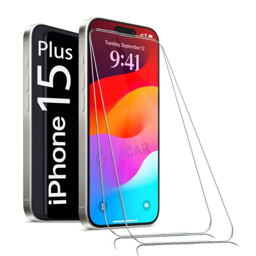 gugar 2X Panzerglas für iPhone 15 Plus Schutzfolie, Panzer Schutz Glas Panzerfolie für iPhone 15 Plus Schutzglas, Gehärtetem Glas Displayschutz für iPhone 15 Plus Folie [2 Stück] von gugar