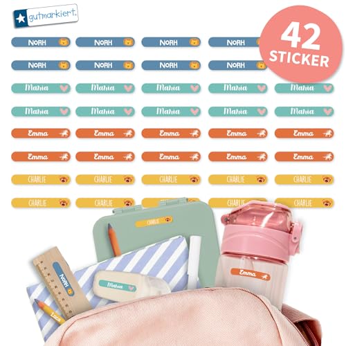 Gutmarkiert - Personalisierte Mini Thema Aufkleber (42 Etiketten - 3,8 X 0,6 cm) - Leicht zu personalisieren mit Namen oder Telefonnummer. Spülmaschinen- und mikrowellenfest. (Colorfull) von gutmarkiert