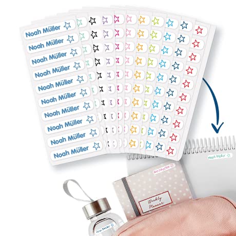 gutmarkiert – Mini Namensaufkleber für Kinder – Personalisierbare Namensetiketten mit Namen & Symbol – wasserfest und langlebig – Ideal für Schule & Kindergarten – 42 Stück 38x6mm – Weiß von gutmarkiert